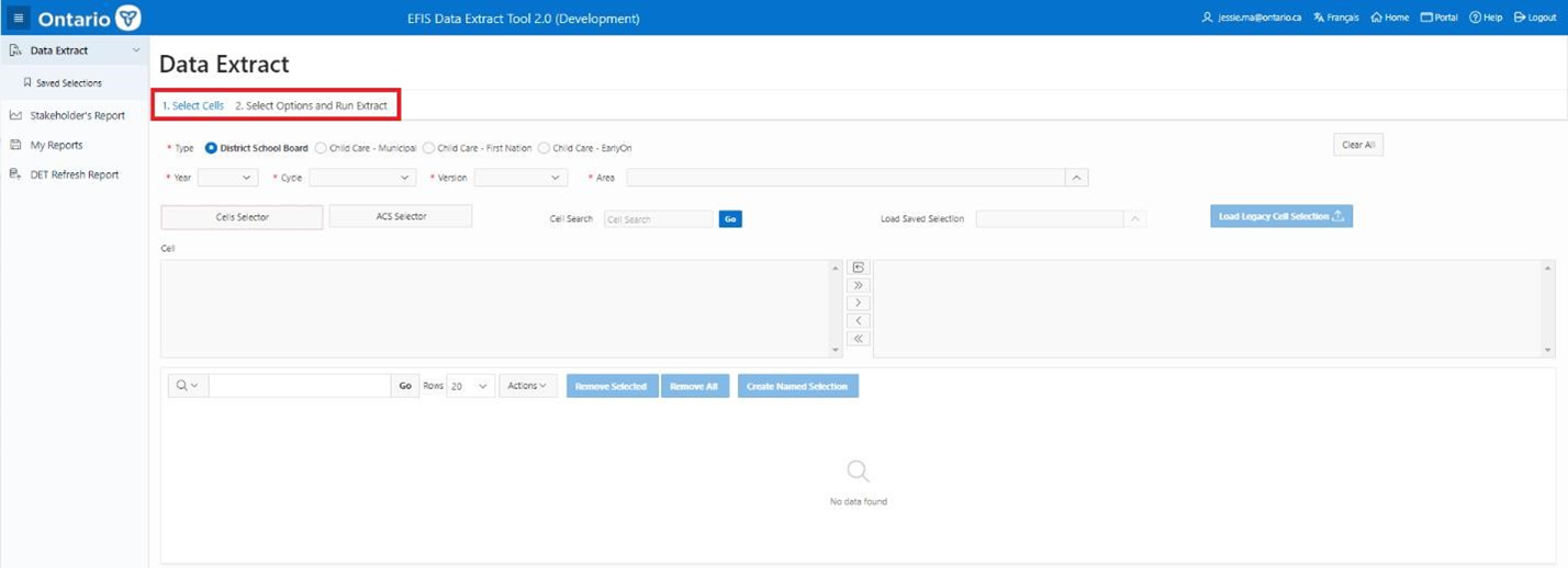 EFIS Data Extract Tool 2.0 (Developement) select cells